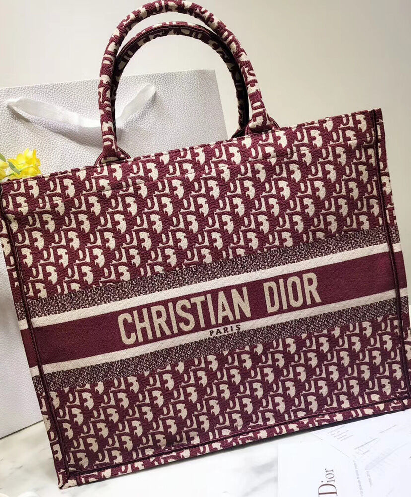 Christian Dior Book Tote Dior Oblique Canvas Bag Red